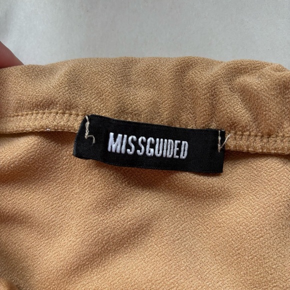 Missguided Tan Assymetrical Side‎ Slit Midi Skirt Elastic Waist High Rise Sz 12 - Picture 2 of 9